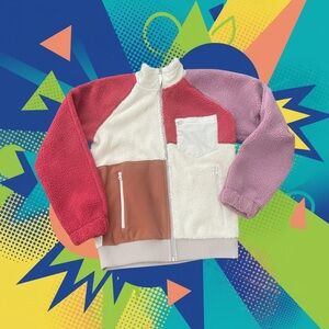 Helmut Lang Colorblock Sherpa Jacket - Pink, Cream & Brown Size Small